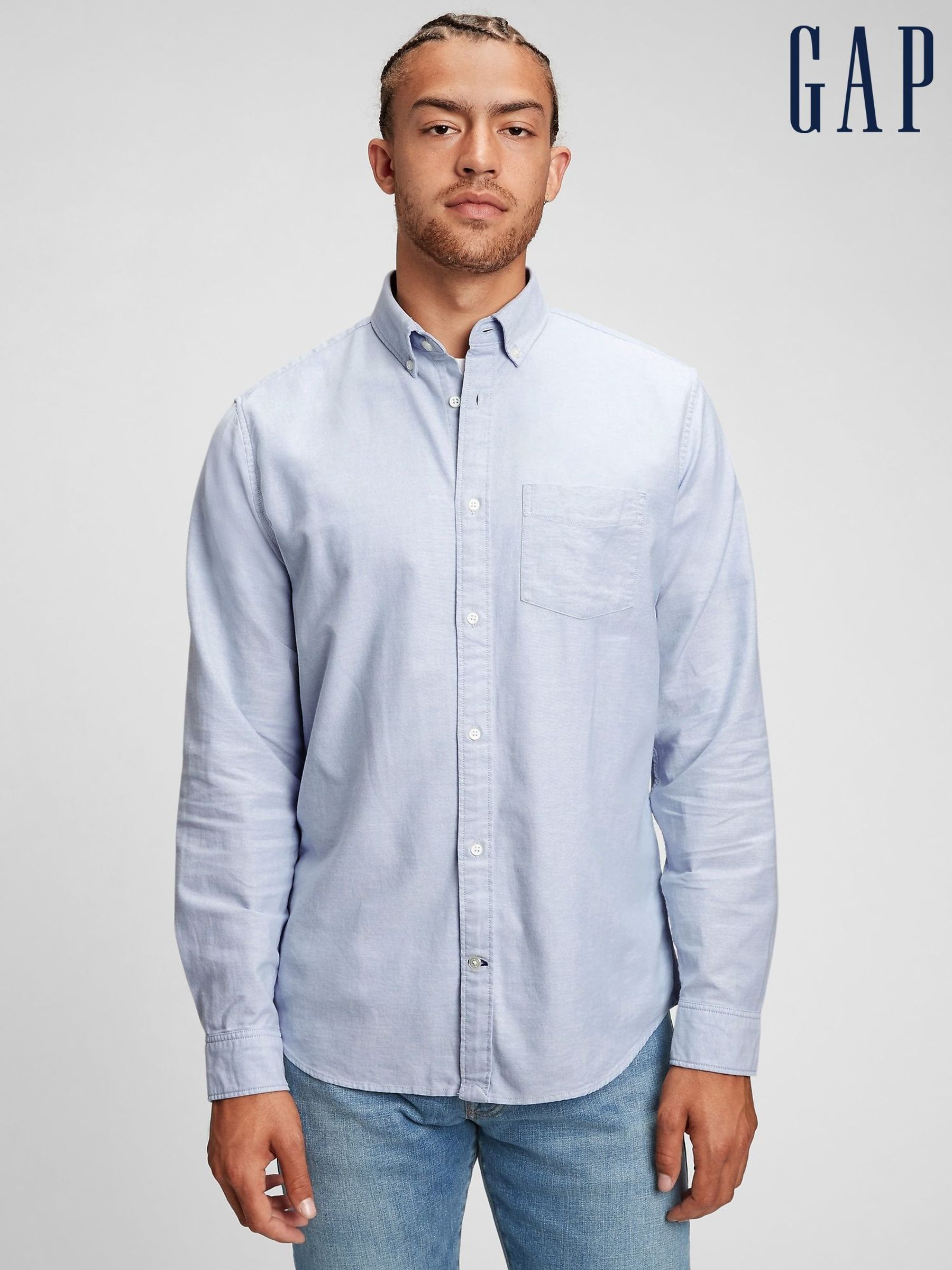 Light Blue Regular Fit Long Sleeve Oxford Shirt (R75816) | £40