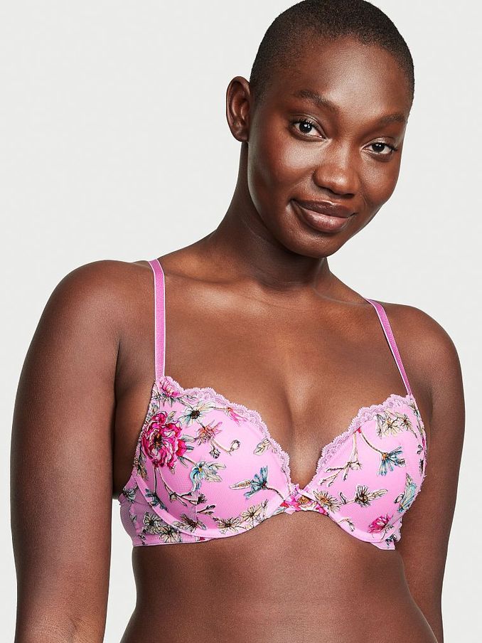 Pink Chiffon Push Up Embroidered Demi Bra (R80892) | £13