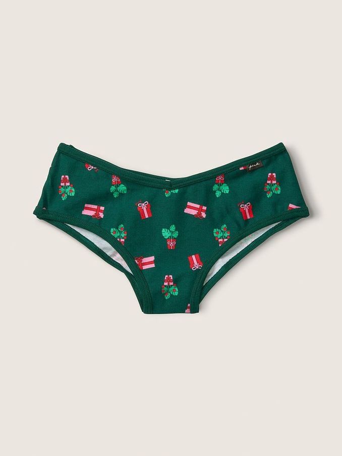 Dark Garden Green Christmas Print Cotton Cheeky Knickers (R82259) | £3