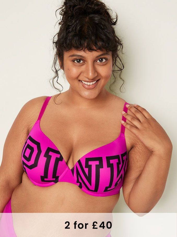 PinkNeon Fuchsia Pink Smooth Push Up T-Shirt Bra (R82454) | £10