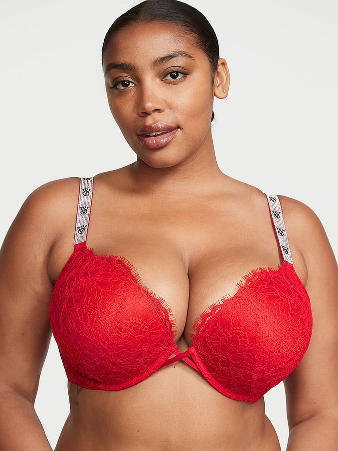 Lipstick Red Monogram Bombshell Add 2 Cups Push Up Shine Strap Push Up Bra (R83632) | £23