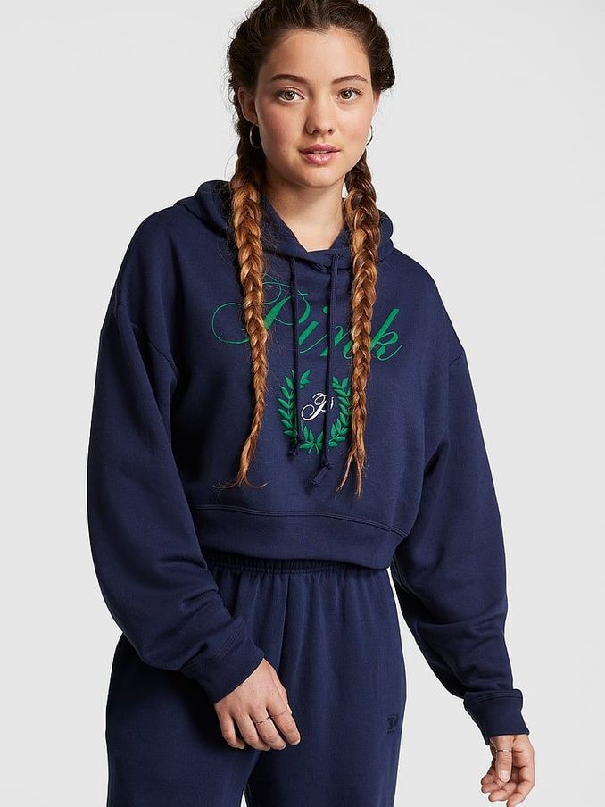 Midnight Navy Blue Fleece Cropped Hoodie (R83645) | £19