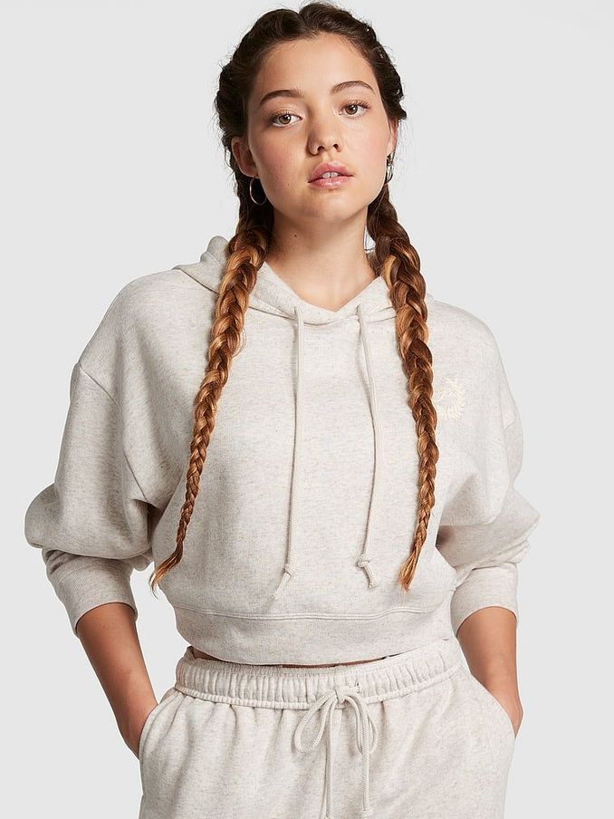 Heather Oatmeal Beige Fleece Cropped Hoodie (R83647) | £15