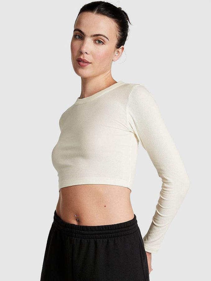 Creamer Beige Long Sleeve Ribbed Crop Top (R83680) | £10