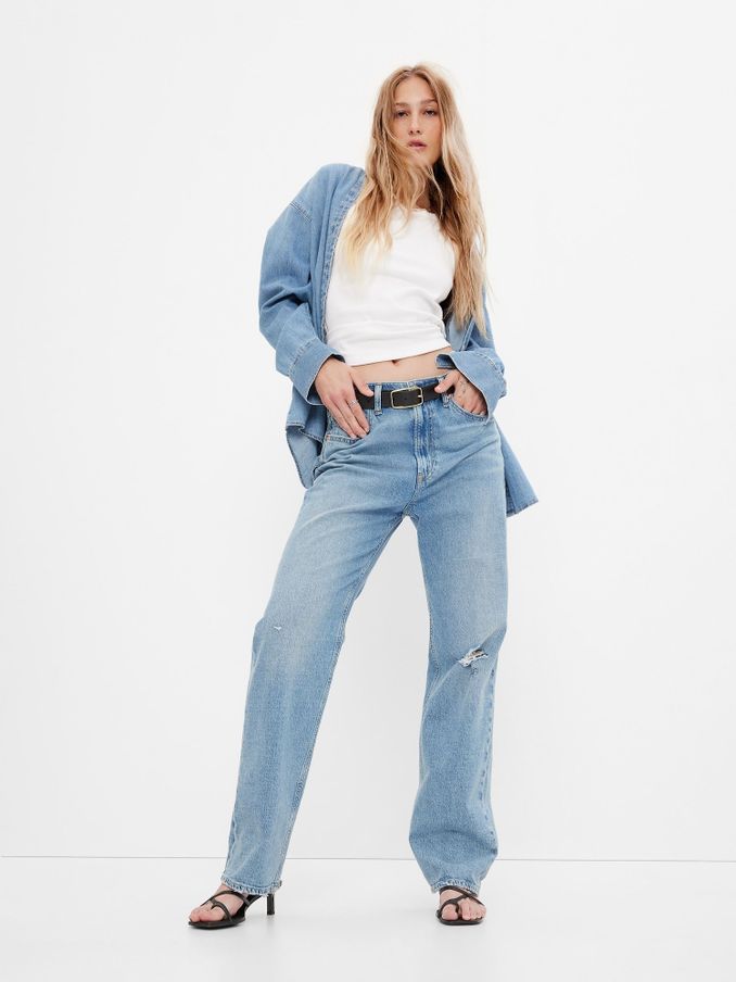 Light Blue High Waisted Organic Cotton '90s Loose Fit Jeans (R84947) | £24