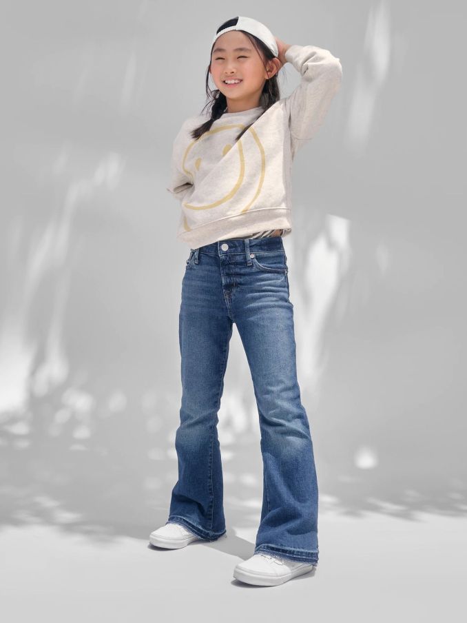 Mid Wash Blue High Waisted Flare Stretch Denim Jeans (4-16yrs) (R91234) | £30