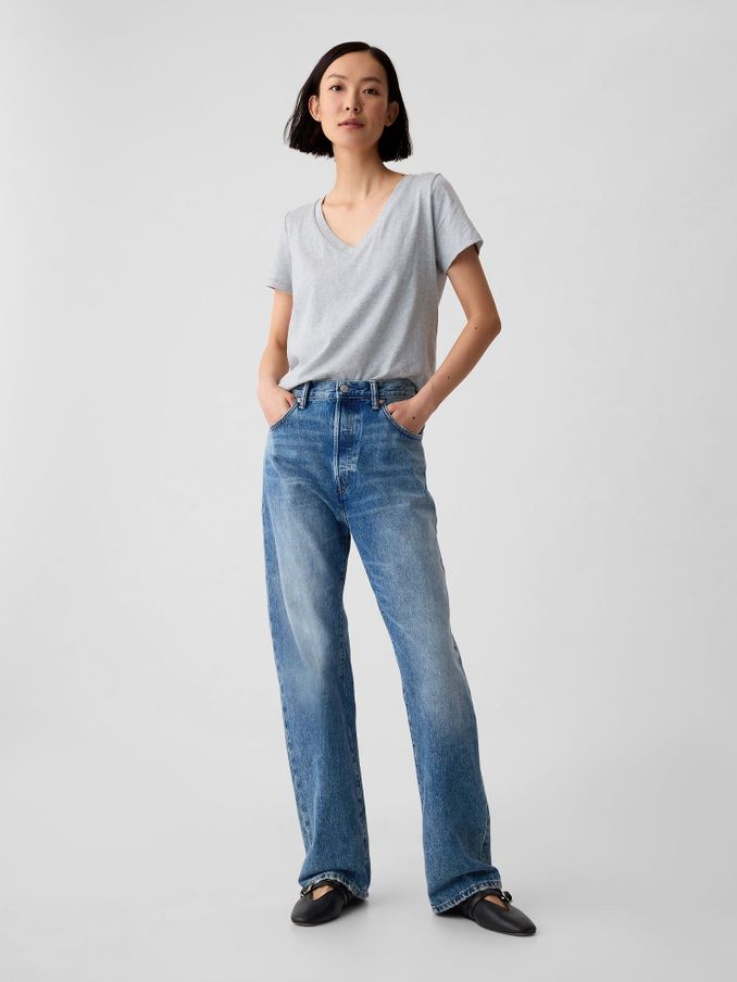 Grey V-Neck Vintage 100% Organic Cotton Short Sleeve T-Shirt (R91630) | £18