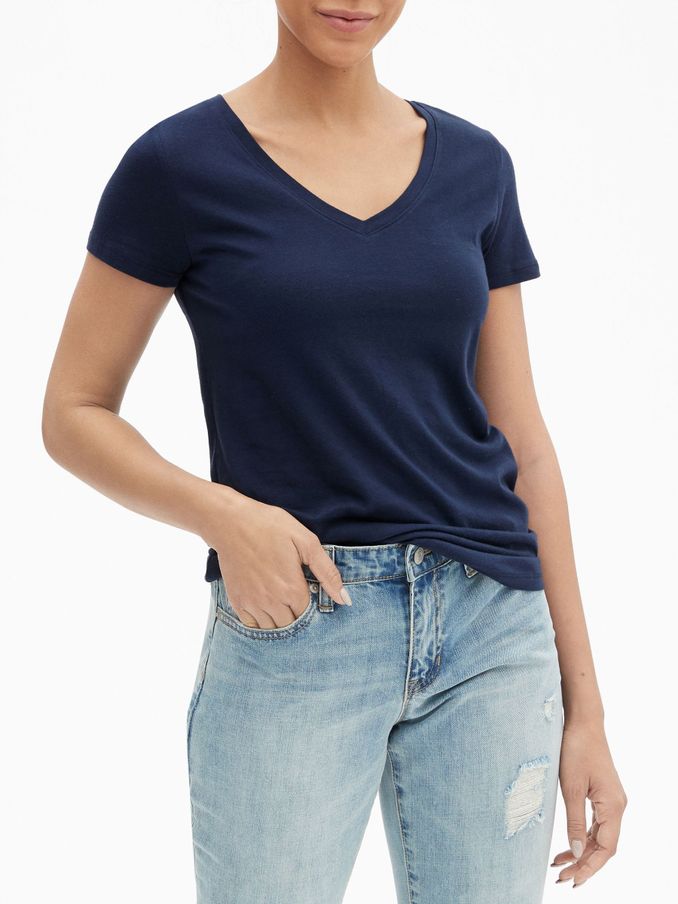 Navy Blue V-Neck Favourite Cotton-Modal Short Sleeve T-Shirt (R91646) | £12
