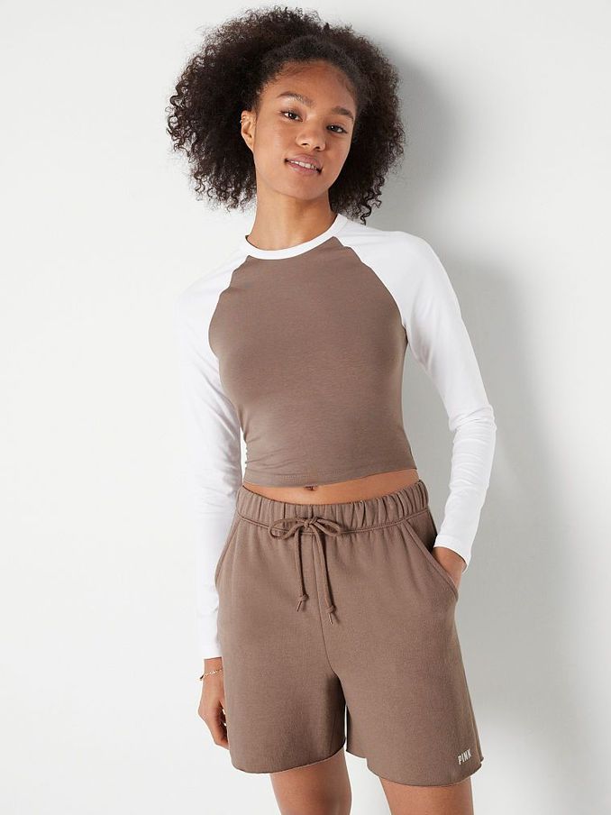 Iced Coffee Brown and White Long Sleeve Crop T-Shirt (R92998) | £14