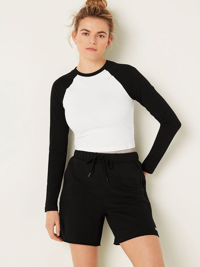 Black and White Long Sleeve Crop T-Shirt (R93386) | £8