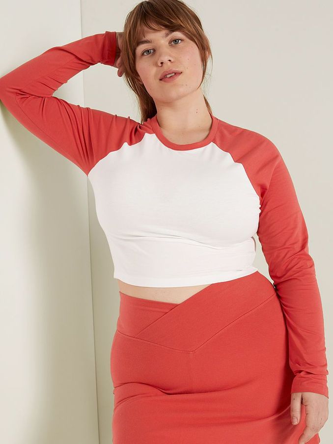 Red and White Long Sleeve Crop T-Shirt (R93387) | £14