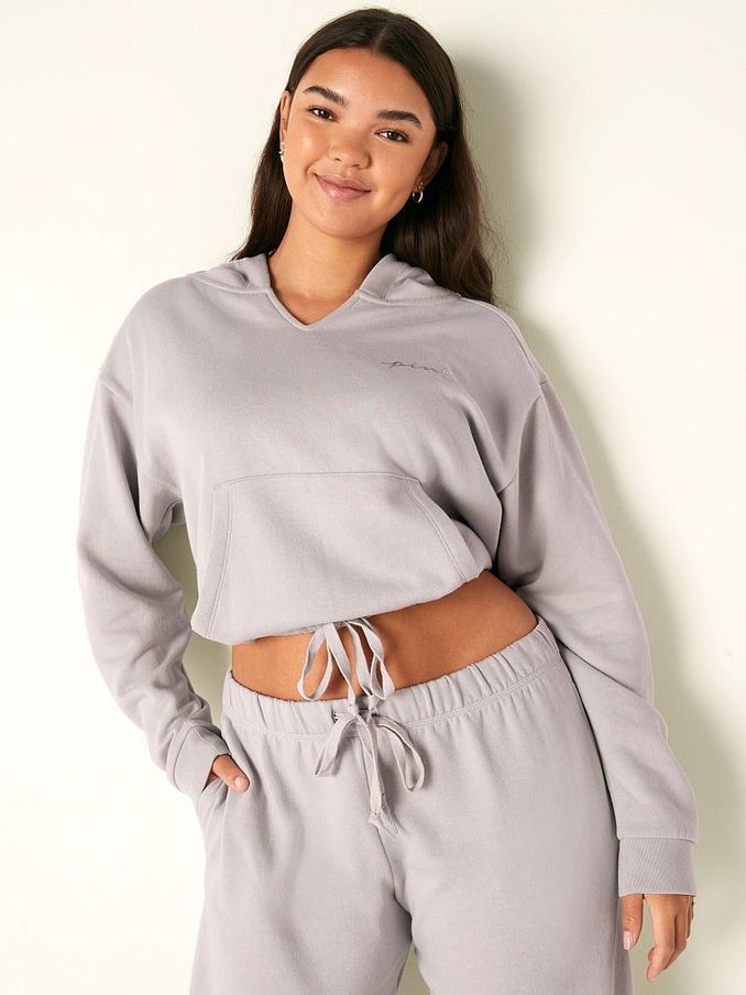 Purple Fleece Cropped Cinched Campus Hoodie (RG0673) | £20
