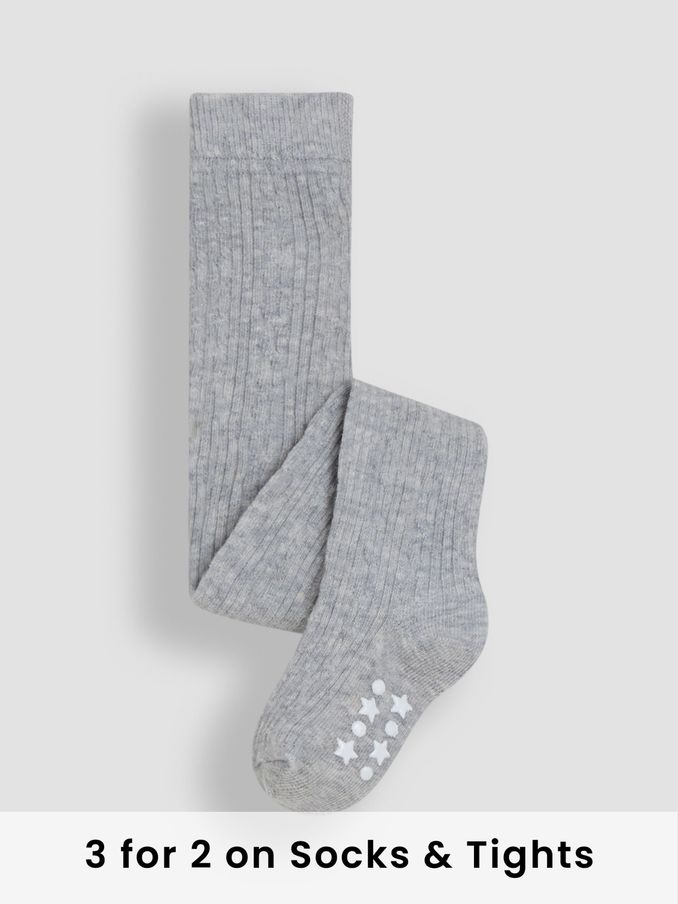 Grey Cotton Rich Cable Tights (T11187) | £5