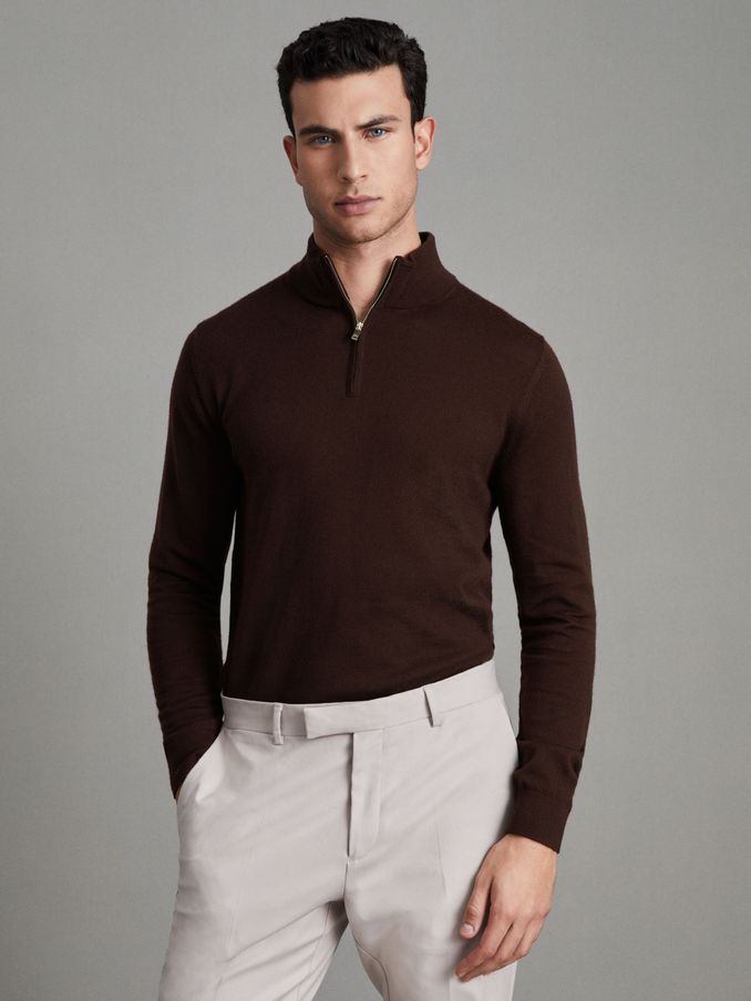Blackhall Bordeaux Merino Wool Half-Zip Funnel Neck Jumper (T45038) | £38