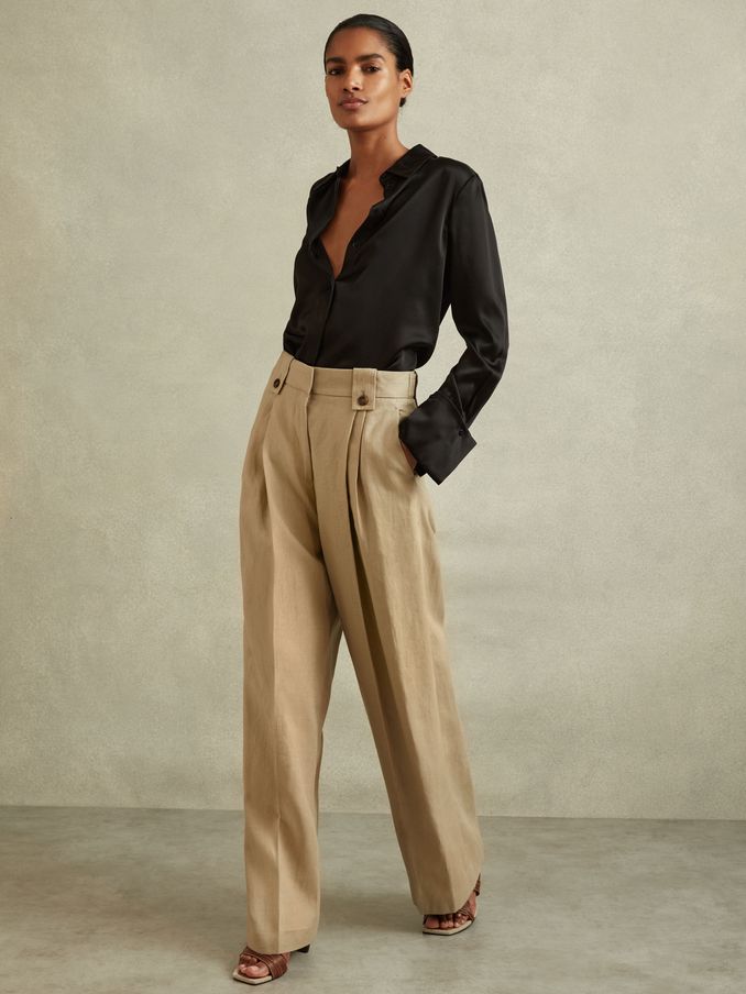 Silk Double-Cuff Button-Through Shirt in Black (T45083) | £198