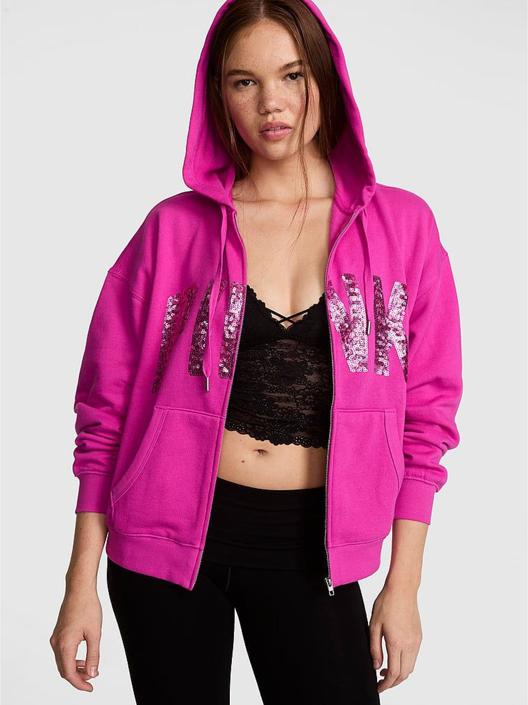 Pink Fire Sequin - Fleece Hoodie