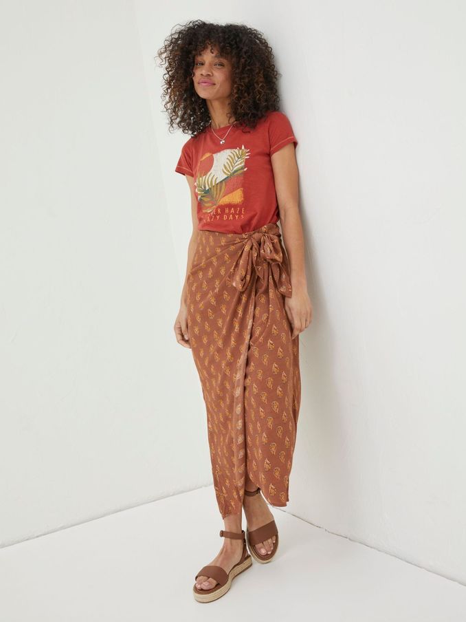 Brown Serren Woodblock Midi Skirt (T49426) | £28