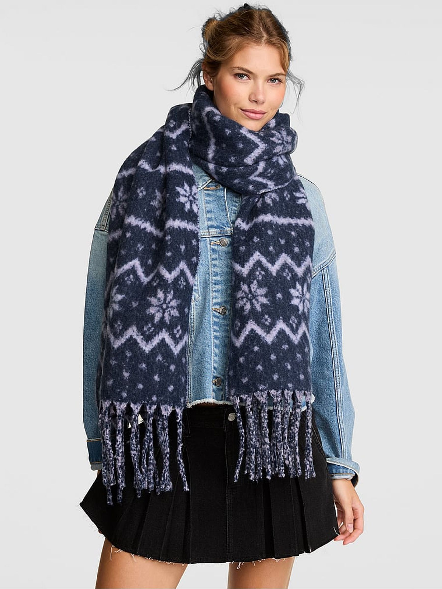 Navy Blue Fair Isle - Blanket Scarf