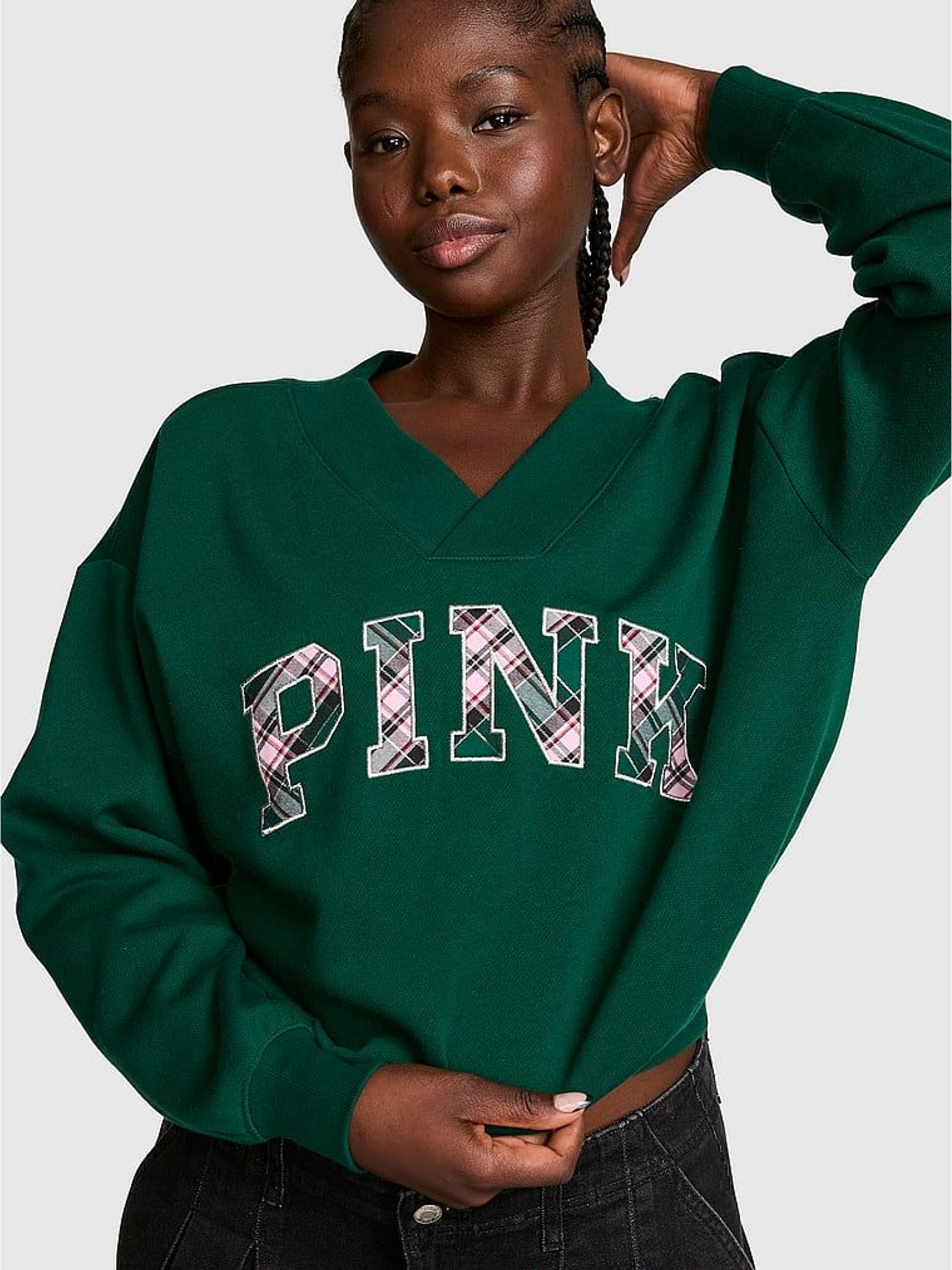 Dark Garden Green Tartan - V-neck Sweatshirt