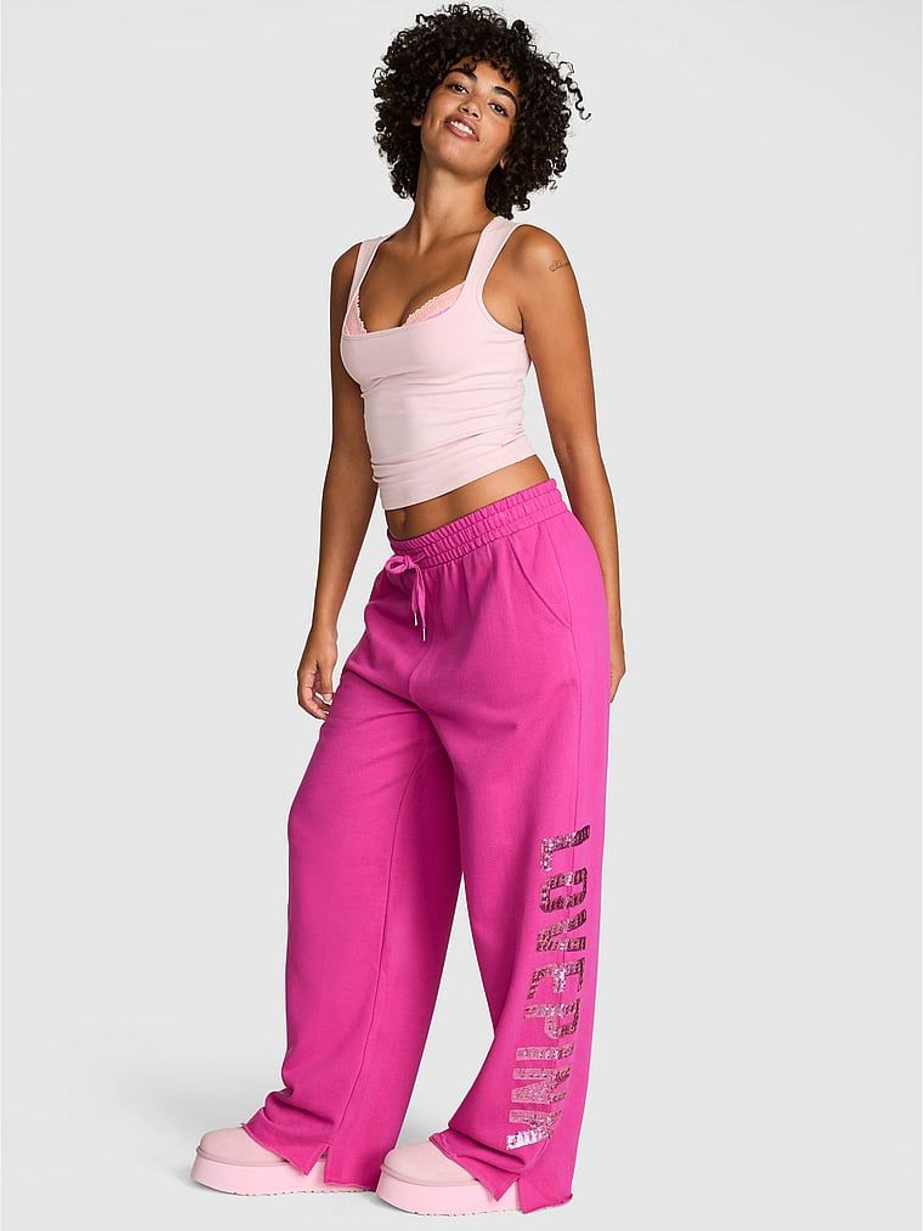 Fire Sequin - Wide Leg Fleece Joggers