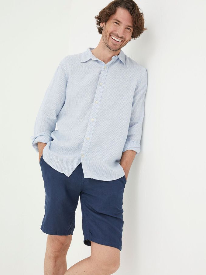 Blue Linen Flat Front Shorts (T51390) | £30