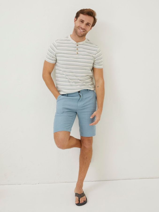 Blue Linen Flat Front Shorts (T51391) | £30