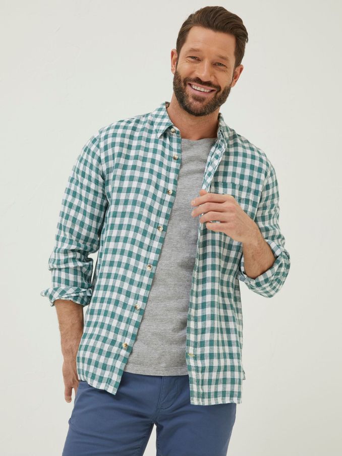Green Gingham Linen Shirt (T54425) | £32
