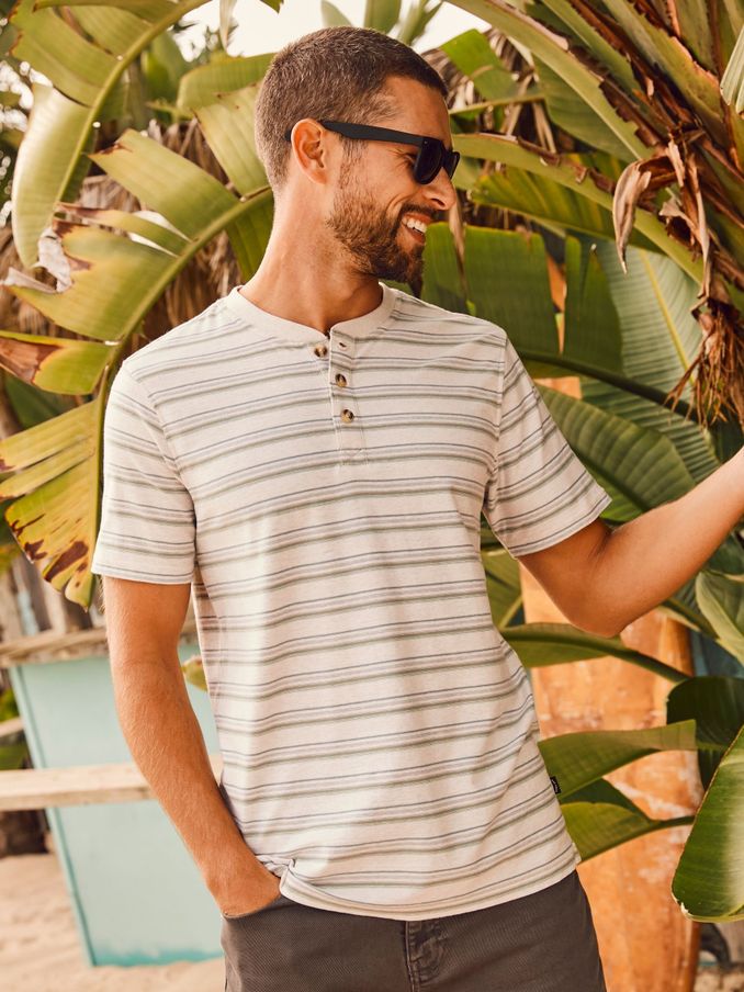 White Fine Stripe Henley T-Shirt (T54611) | £18