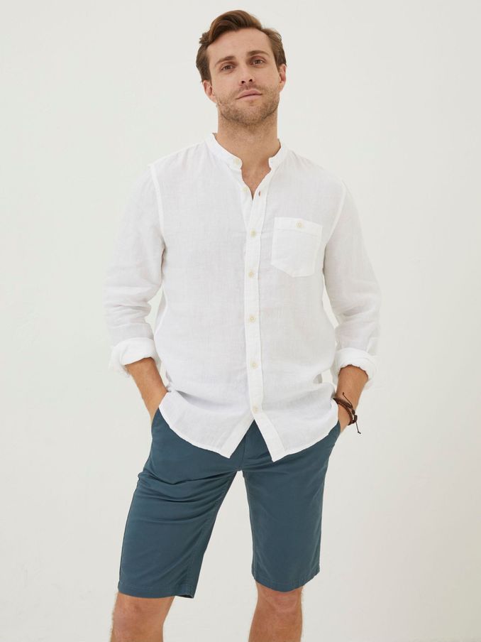 White Linen Grandad Shirt (T54635) | £32