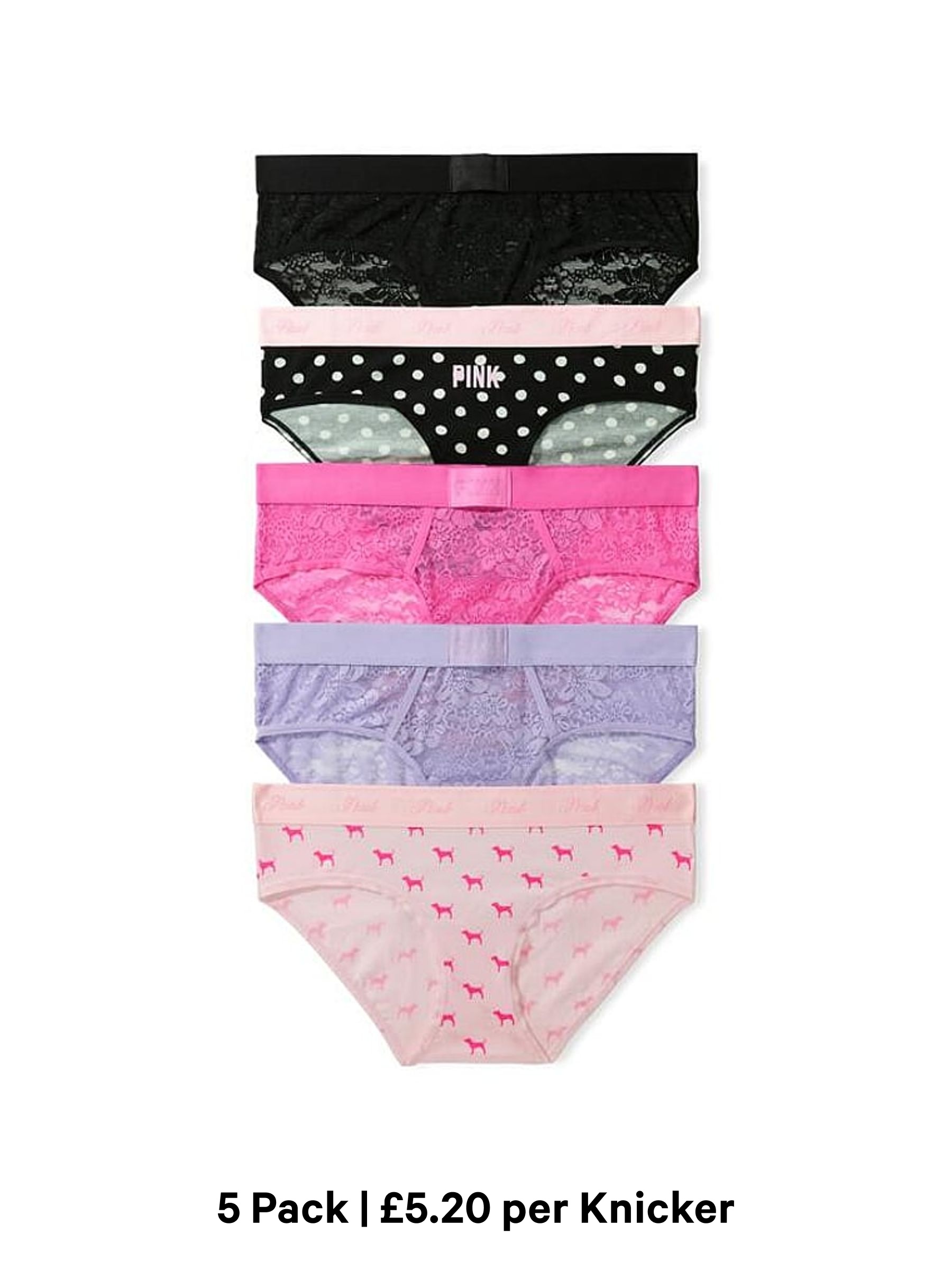 Black/Pink/Purple - Thong 5 Pack Logo Knickers