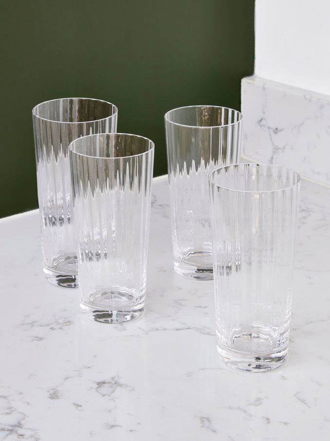 Jasper Conran London Clear Fluted Set of 4 Tall Tumbler Glasses (T60085) | £40