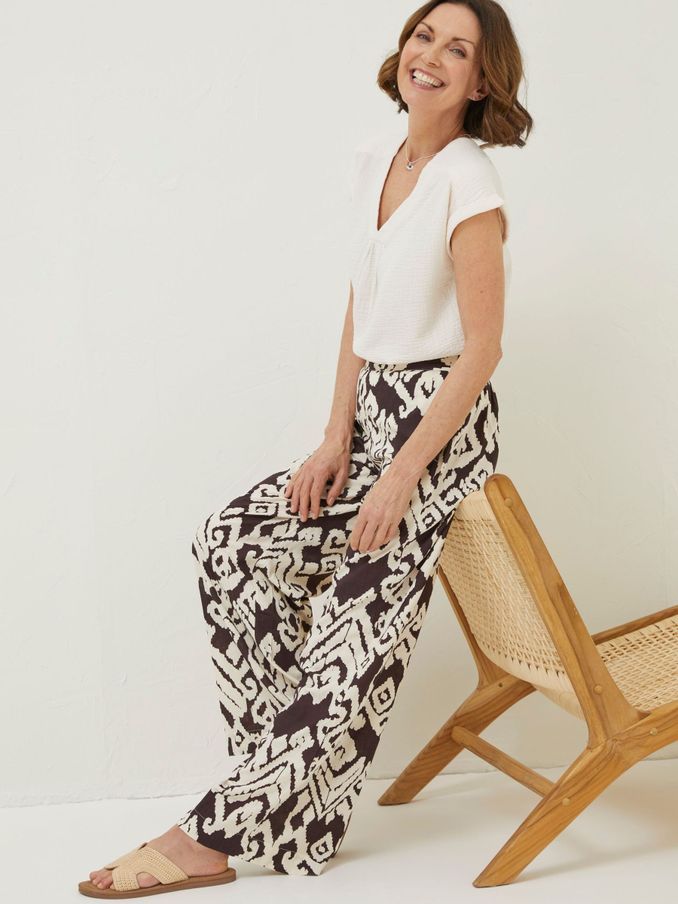 Brown Bold Ikat Isla Wide Leg Trousers (T60372) | £30