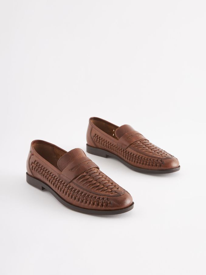Tan Brown Leather Weave Loafers (T88757) | £65