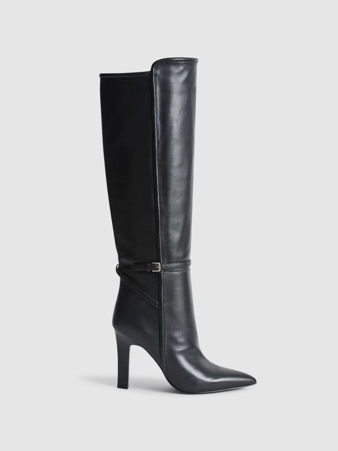 Leather Knee High Boots in Black (T93973) | £328