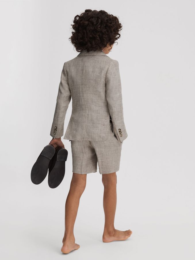 Junior Tailored 100% Linen Side Adjuster Shorts in Oatmeal (T94117) | £11