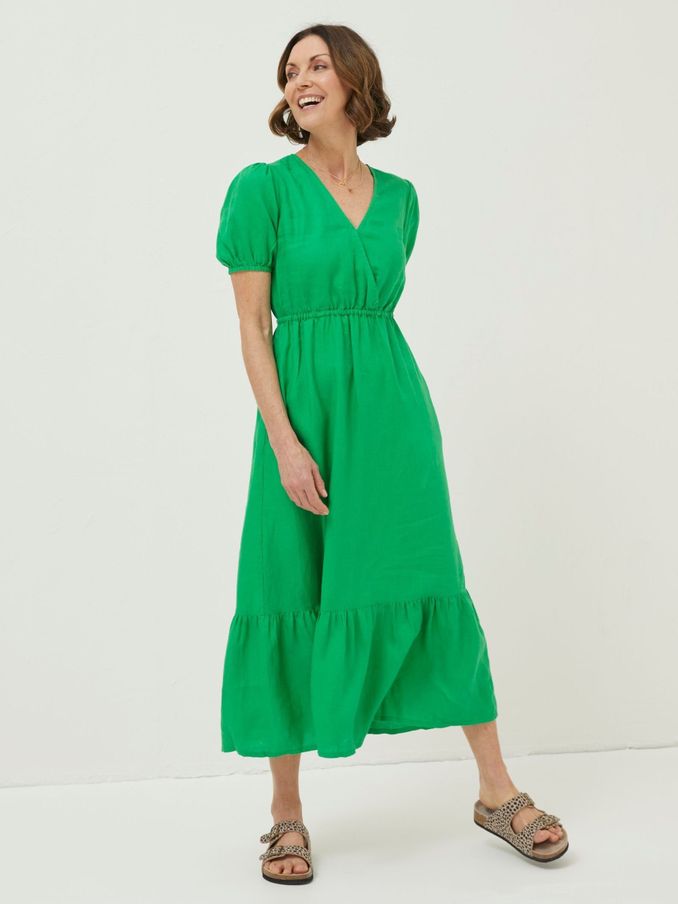 Green Vivvie Linen Midi Dress (U04416) | £52
