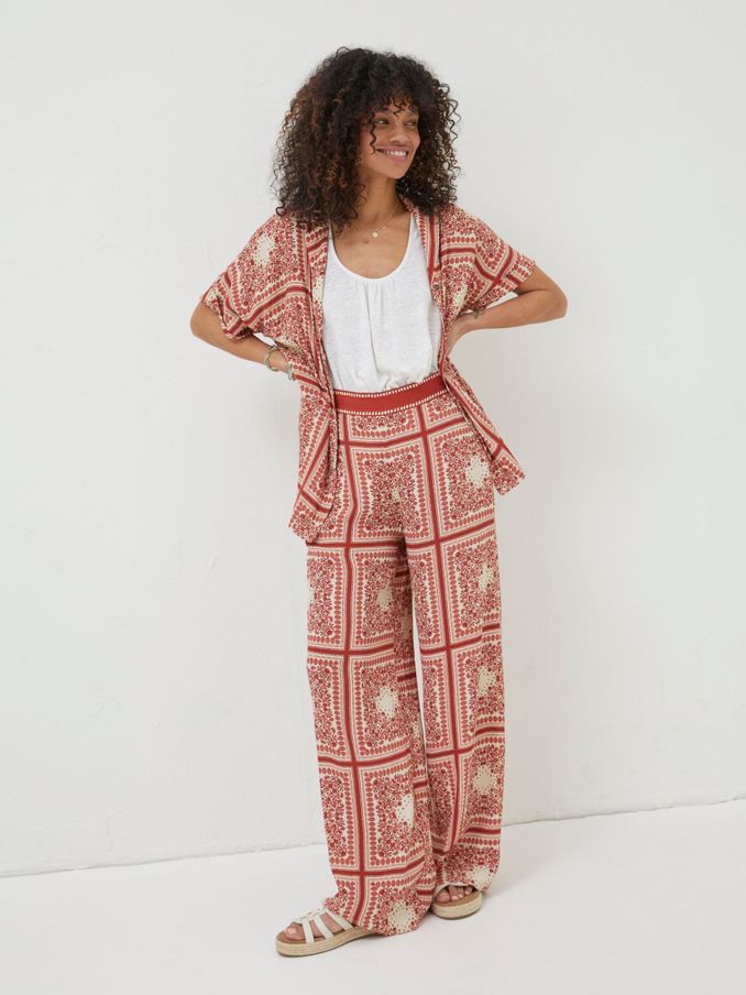 Natural Scarf Print Palazzo Trousers (U04525) | £38