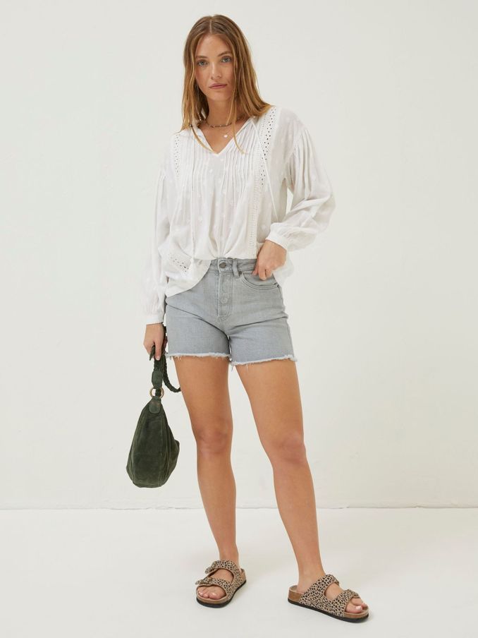 Grey Courtney Cut Off Denim Shorts (U04529) | £25