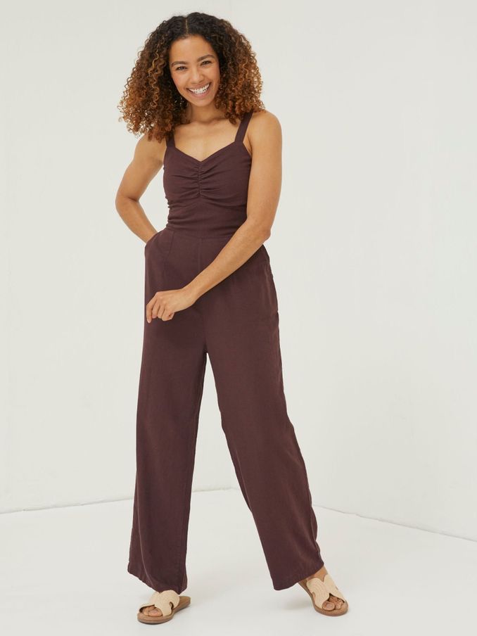 Brown Linen Vic Jumpsuit (U04538) | £40