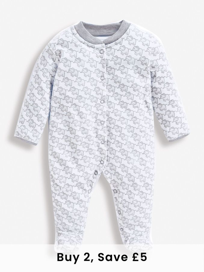 Grey Little Elephant Cotton Baby Sleepsuit (U06721) | £20