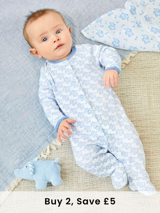 Blue Little Elephant Cotton Baby Sleepsuit (U06722) | £20