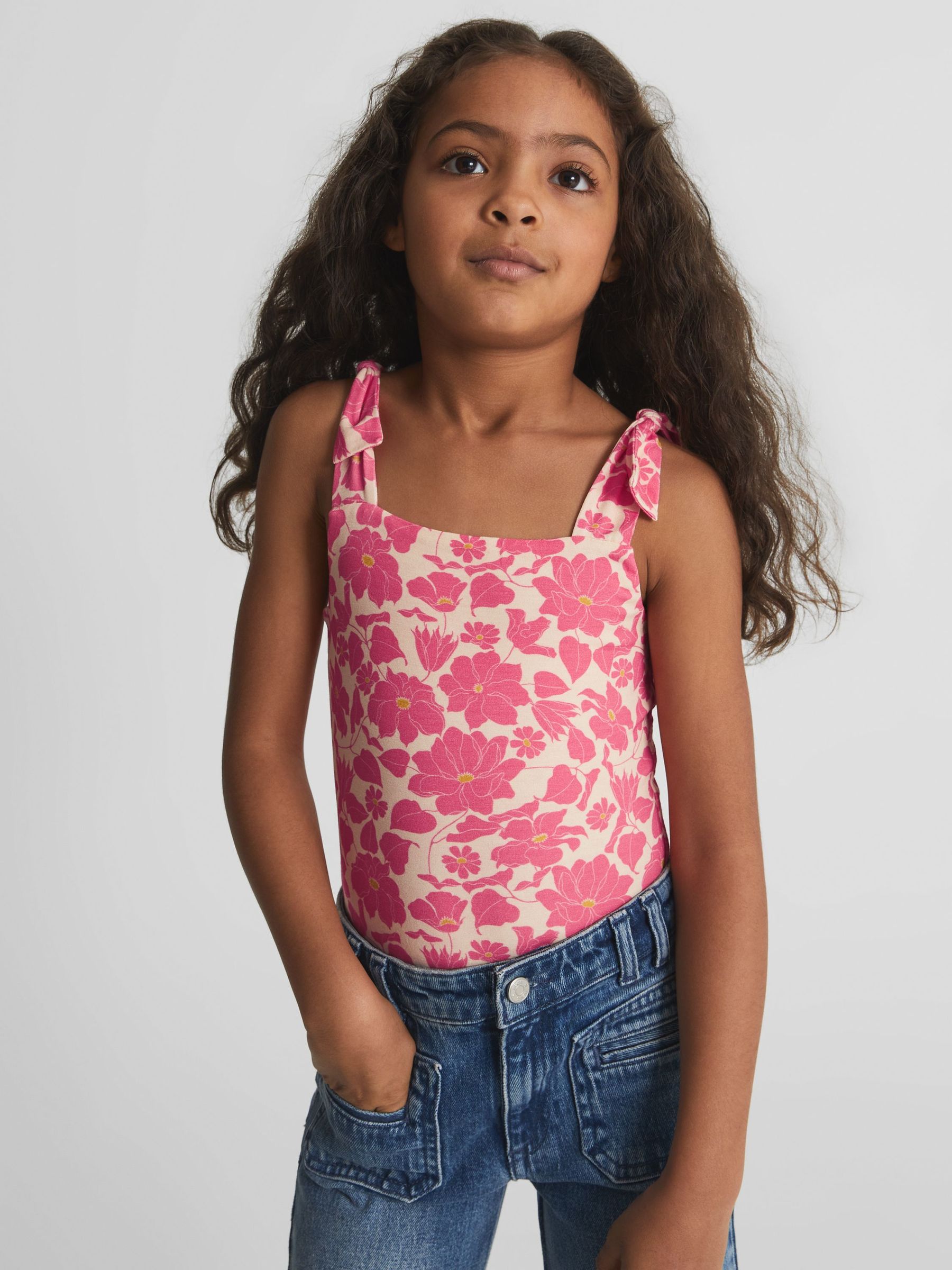 Printed Tie Shoulder Body in Coral (U39877) | £9