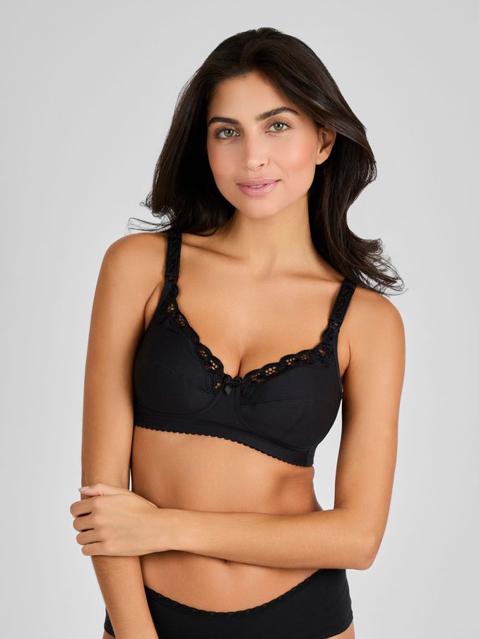 Black Maternity & Nursing Lace Trim Bra (U51154) | £25