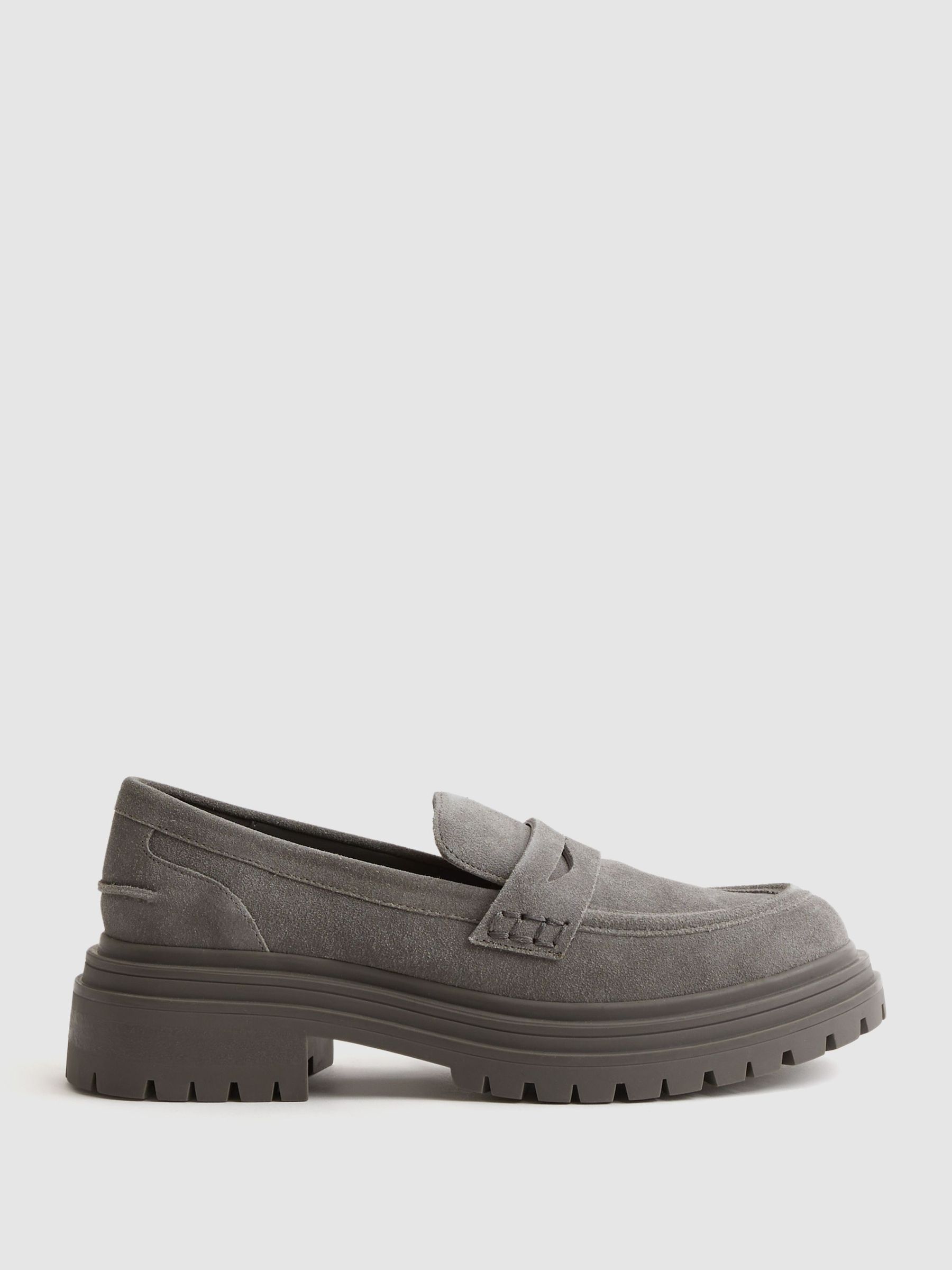 Leather Chunky Cleated Loafers in Grey (U56515) | £44