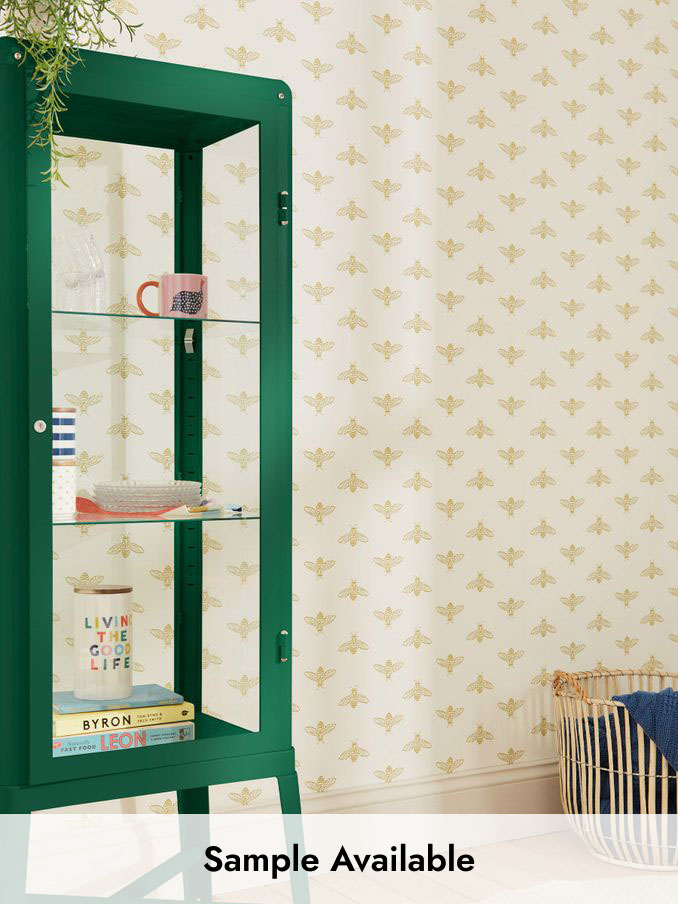 Antique Gold Block Print Bee 10M Wallpaper (U71156) | £48