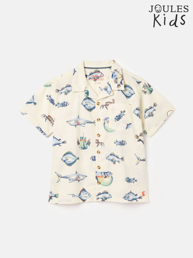 Boys' Revere Neutral Printed Cotton Shirt (U73150) | £12 - £13
