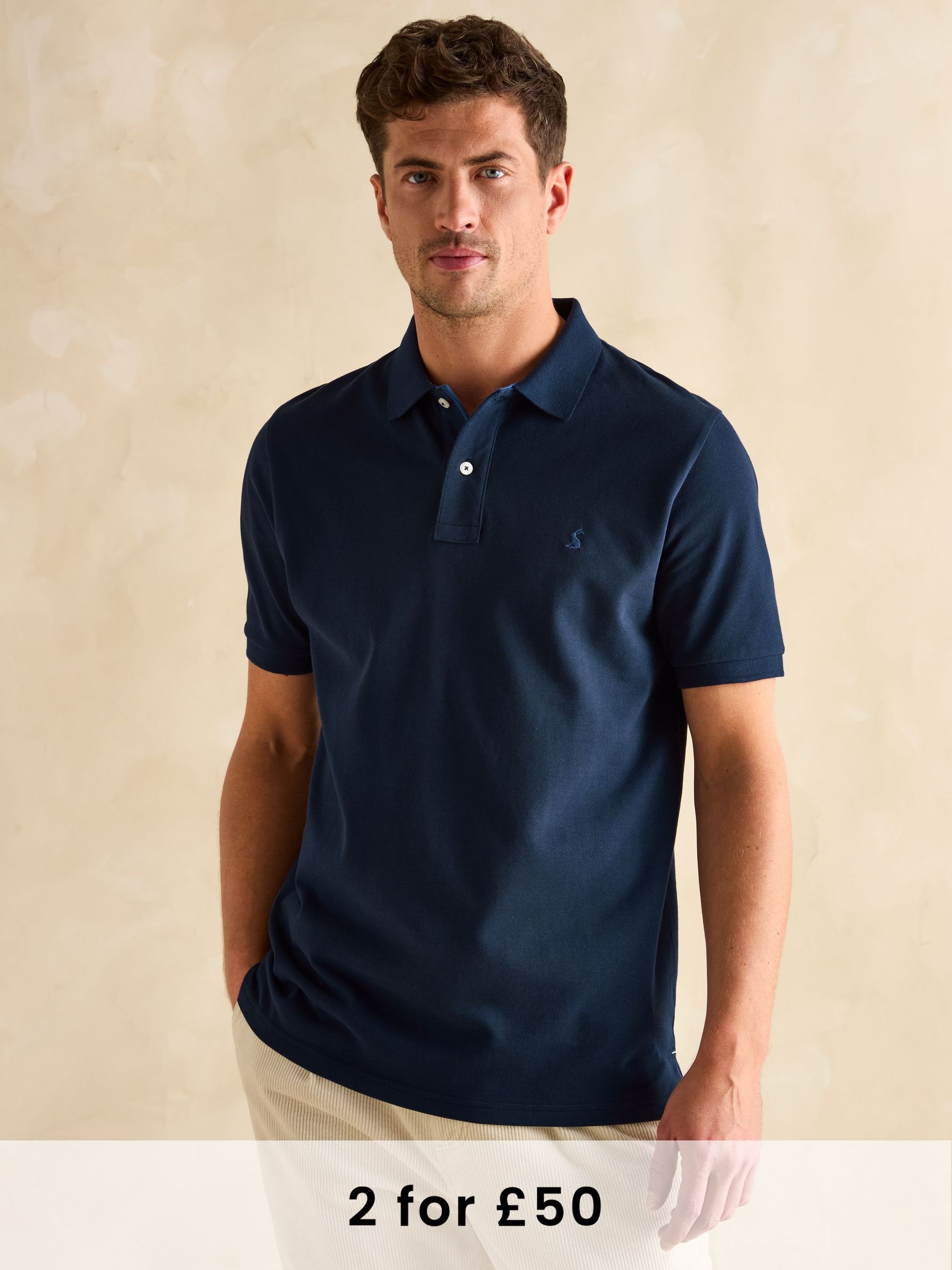 Woody Navy Blue Cotton Pique Polo Shirt (U75400) | £30