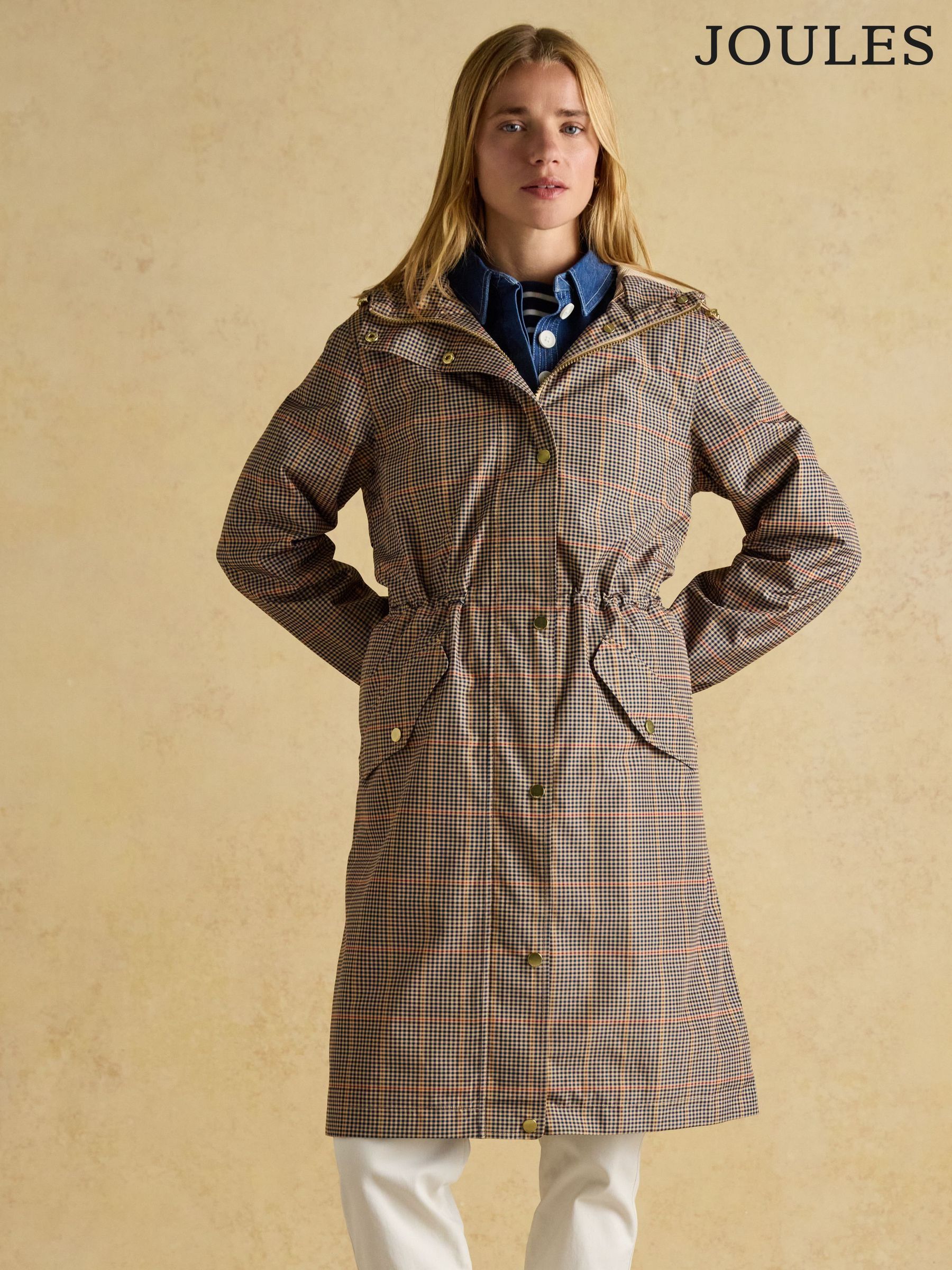Holkham Brown Check Waterproof Packable Raincoat With Hood (U75422) | £75