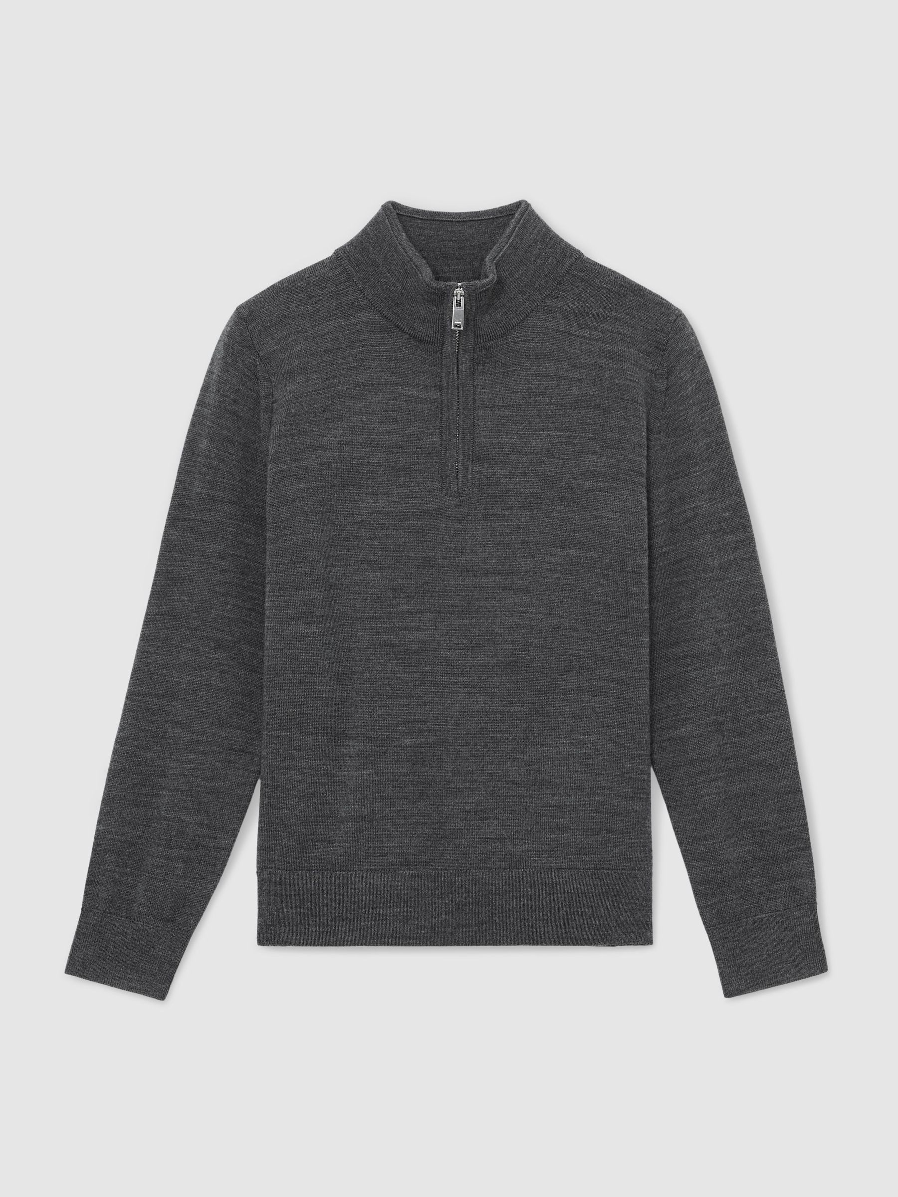 13-14 yrs Merino Wool Half-Zip Funnel Neck Jumper in Derby Grey Melange (V00012) | £42