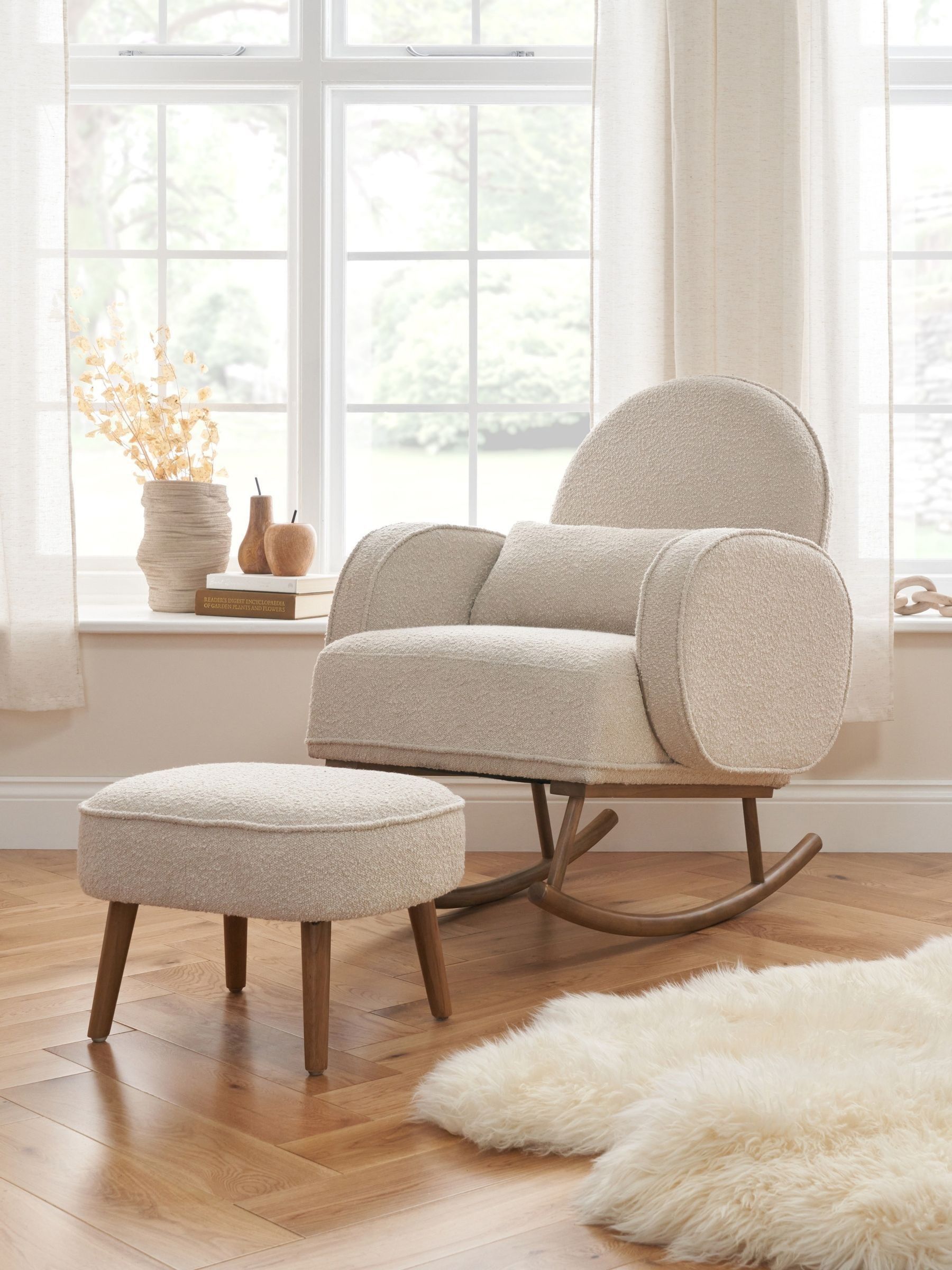 Boucle Biscuit Micah Rocking Nursing Chair & Footstool (V00373) | £399